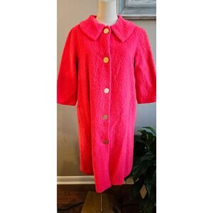 Vintage Gaymode Penneys 1950's Cozy Fleece Button Up ROBE Women Sm Med Hot Pink